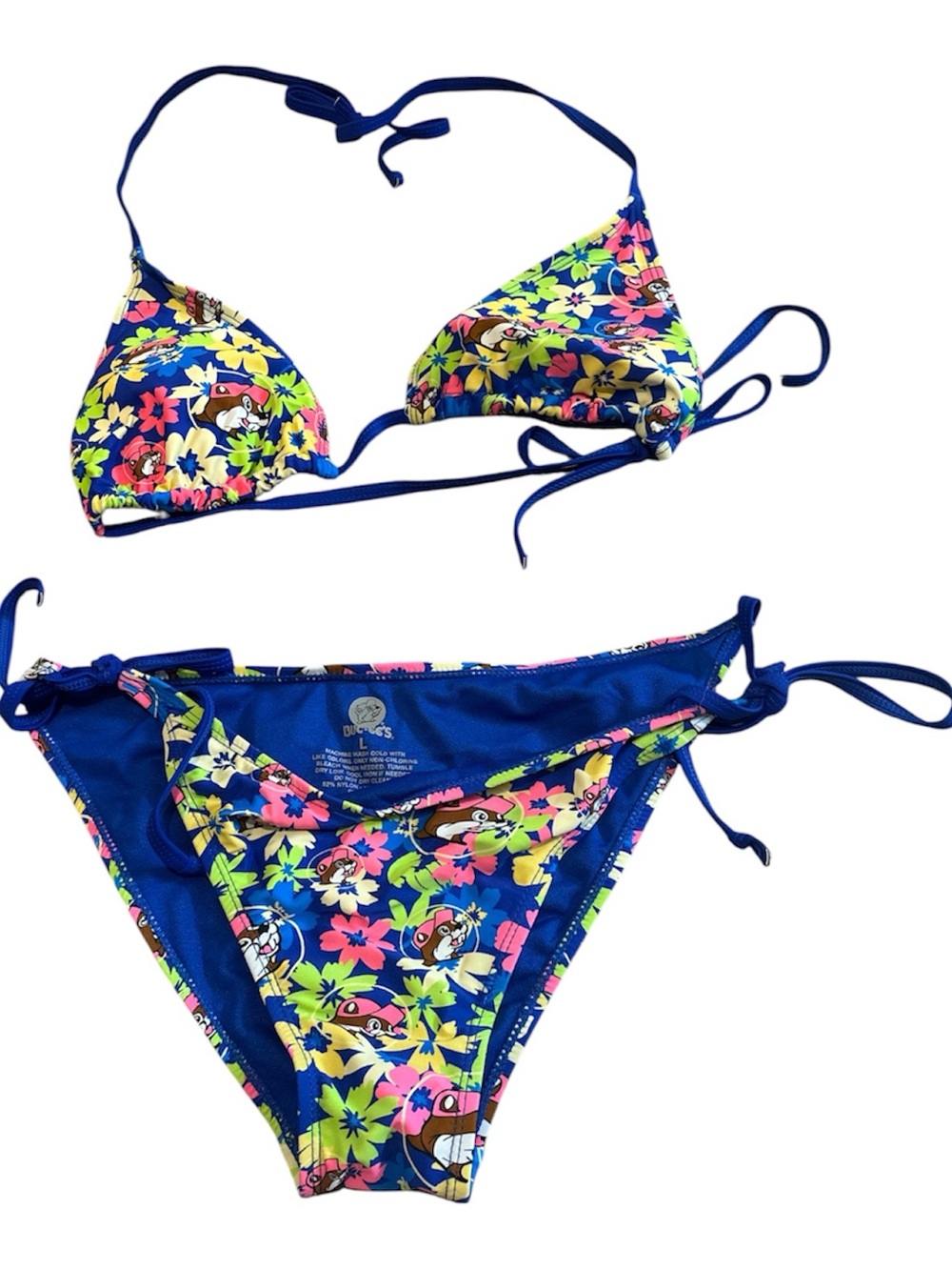 Floral Tie-Side Bikini Set in Navy and Multicolor